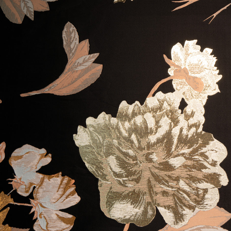 Gold Floral Jacquard Black Duchess Satin