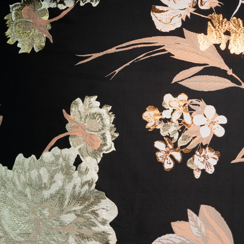 Gold Floral Jacquard Black Duchess Satin