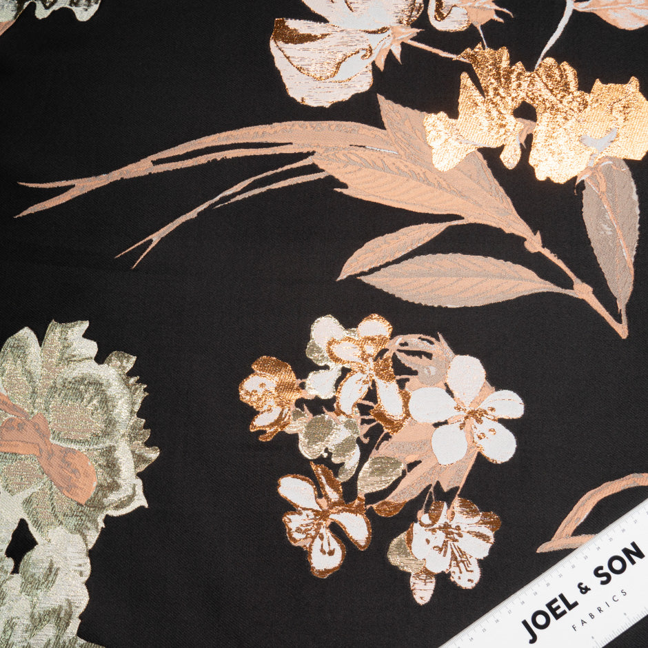 Gold Floral Jacquard Black Duchess Satin