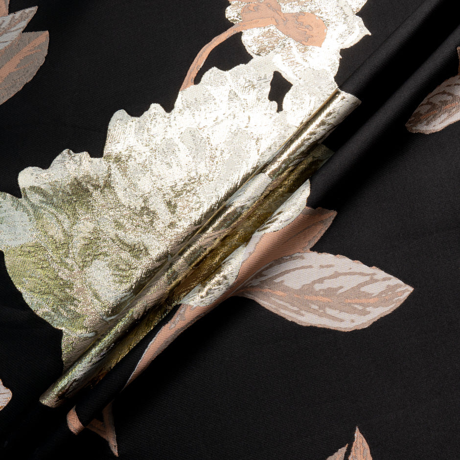 Gold Floral Jacquard Black Duchess Satin