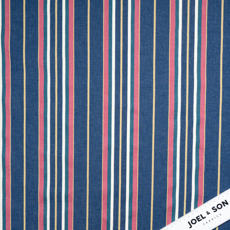 Multi-Coloured Striped Stretch Cotton Denim