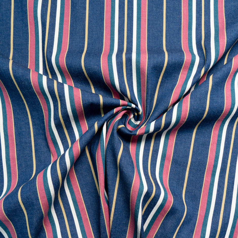Multi-Coloured Striped Stretch Cotton Denim
