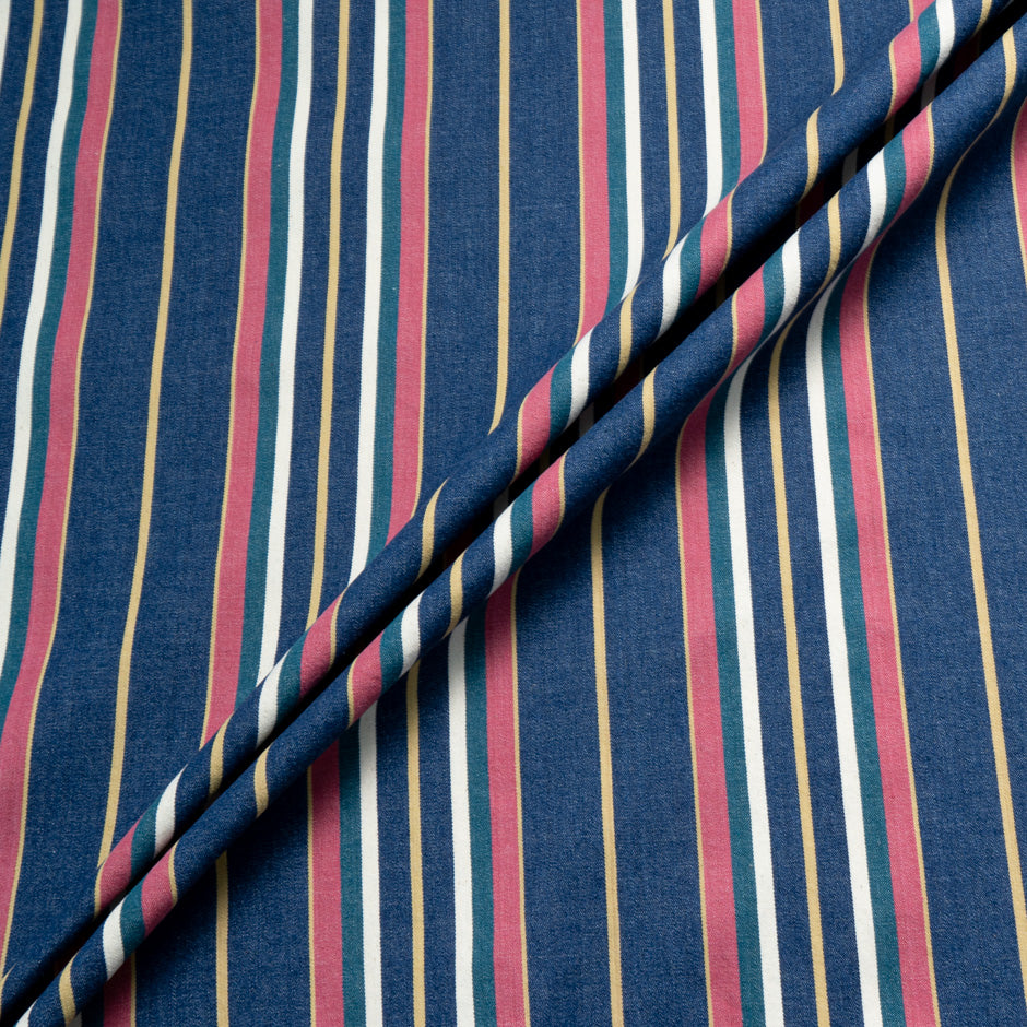 Multi-Coloured Striped Stretch Cotton Denim