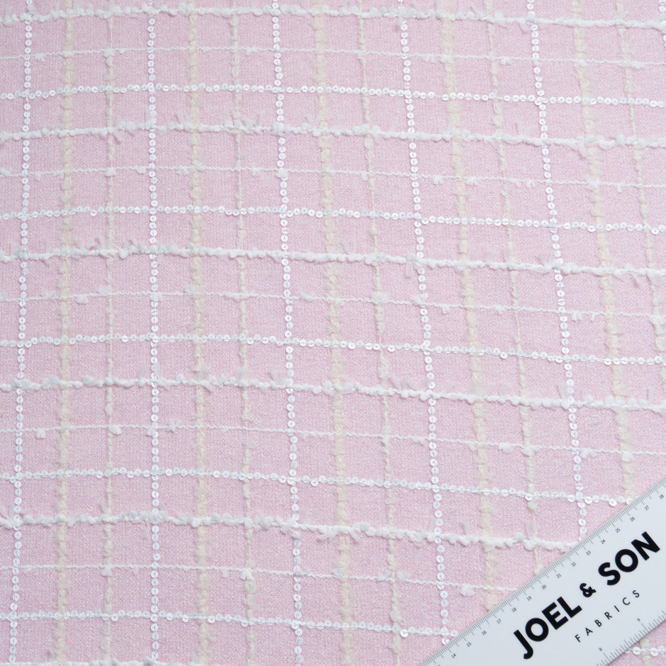 White Sequinned Baby Pink Bouclé