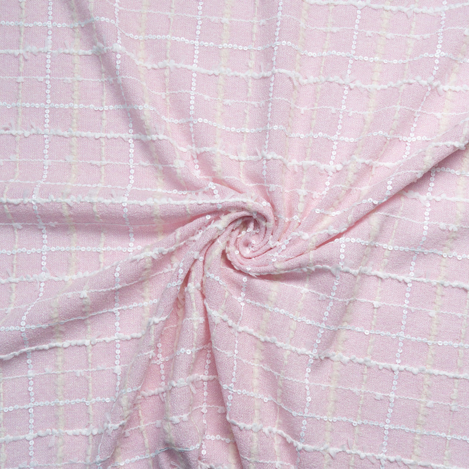 White Sequinned Baby Pink Bouclé