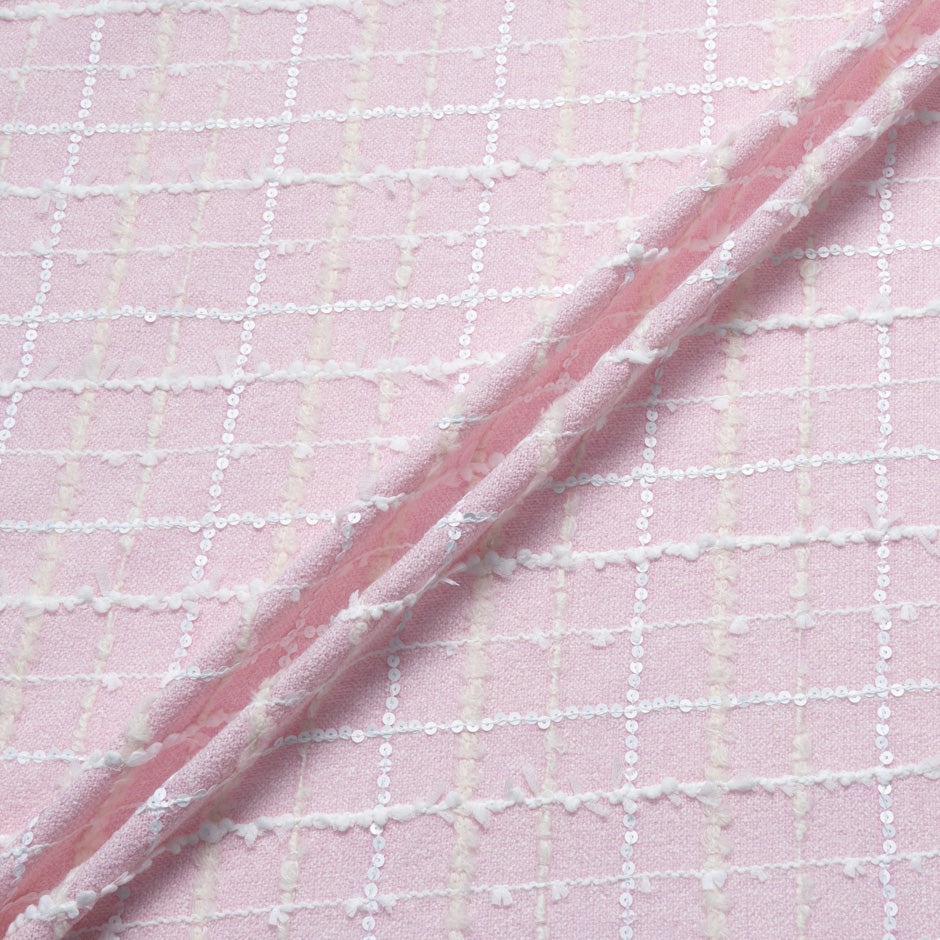 White Sequinned Baby Pink Bouclé