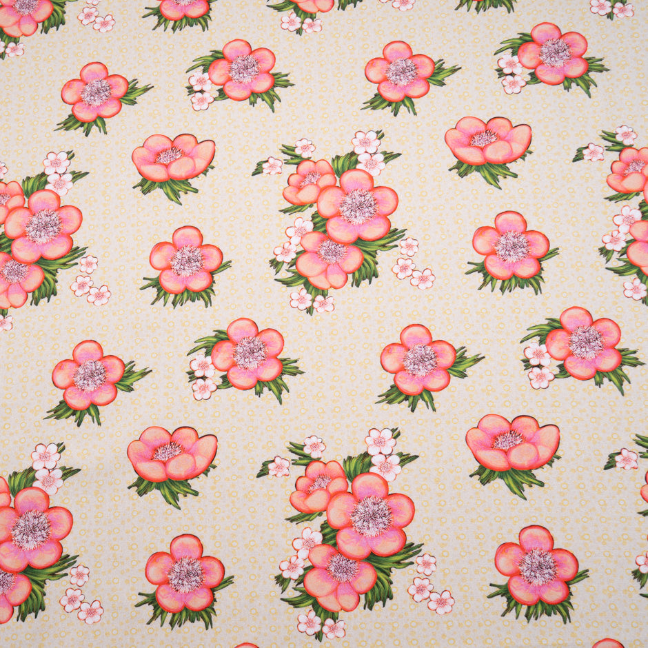 Floral Printed Yellow Spotted Cotton