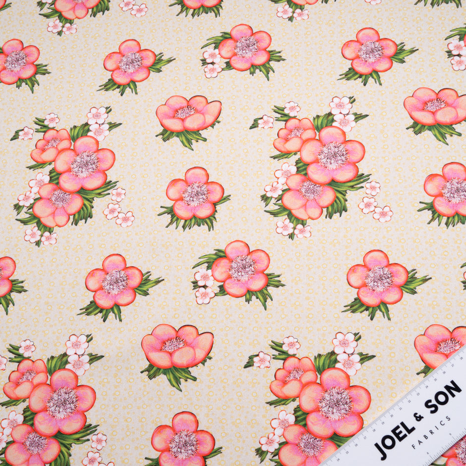 Floral Printed Yellow Spotted Cotton