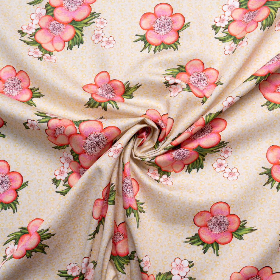 Floral Printed Yellow Spotted Cotton