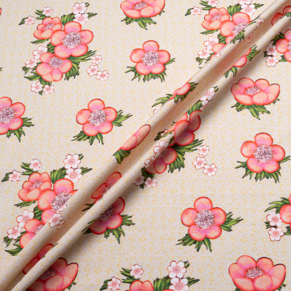 Floral Printed Yellow Spotted Cotton