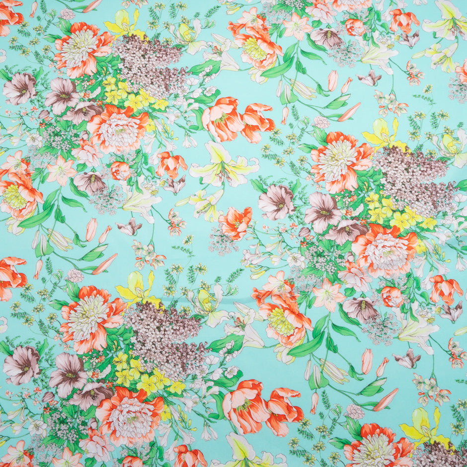 Multi Floral Printed Mint Cotton