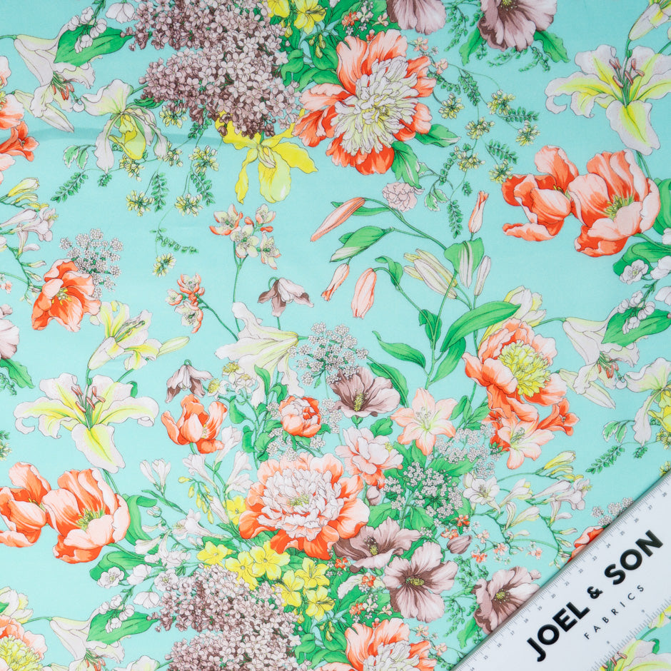 Multi Floral Printed Mint Cotton