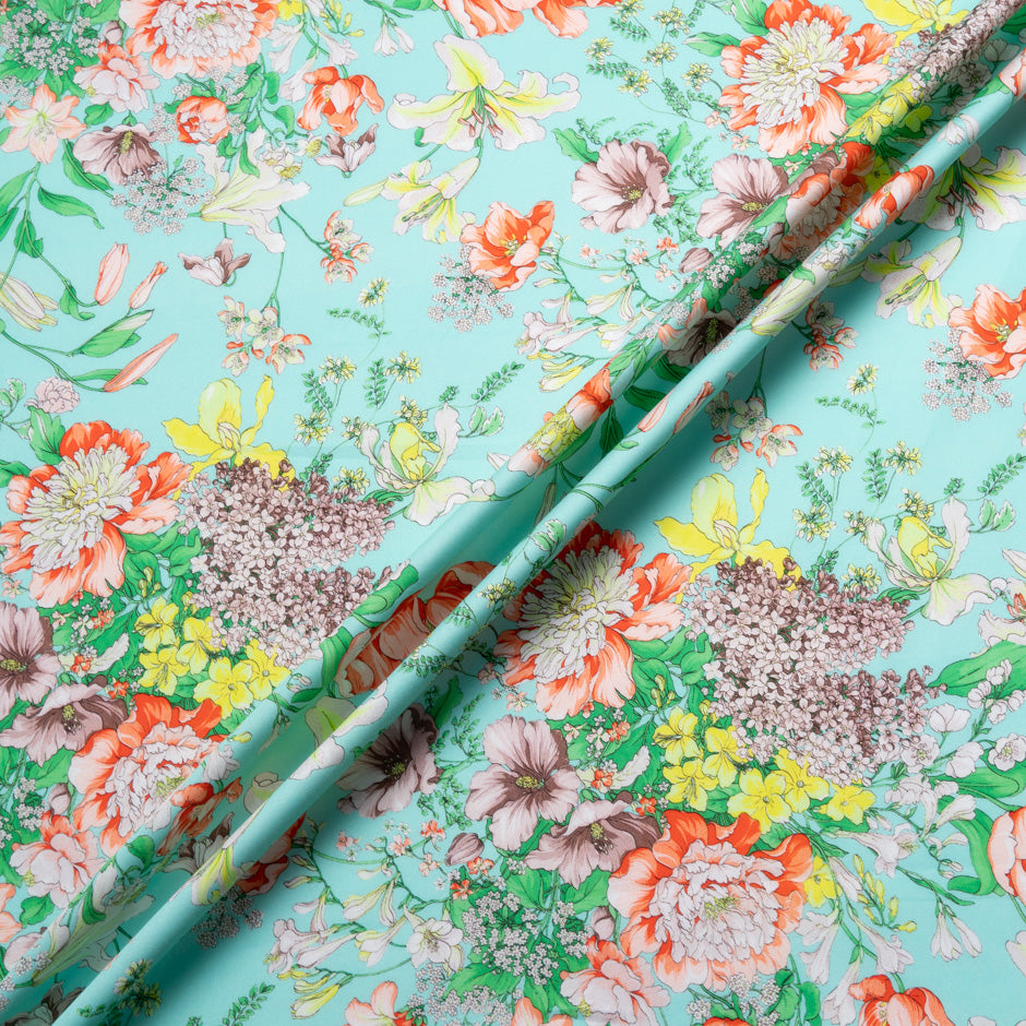 Multi Floral Printed Mint Cotton