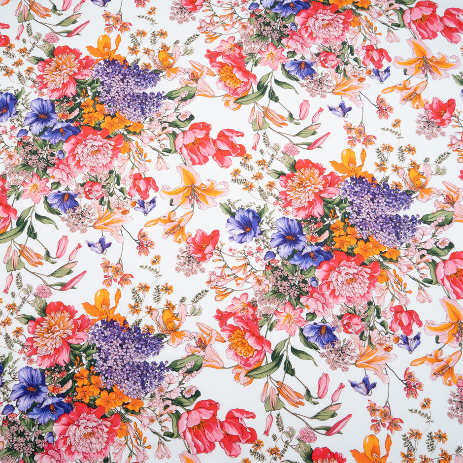 Multi-Coloured Floral Printed White Cotton