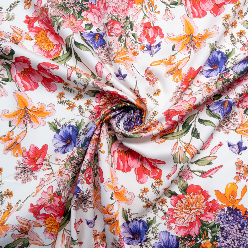 Multi-Coloured Floral Printed White Cotton