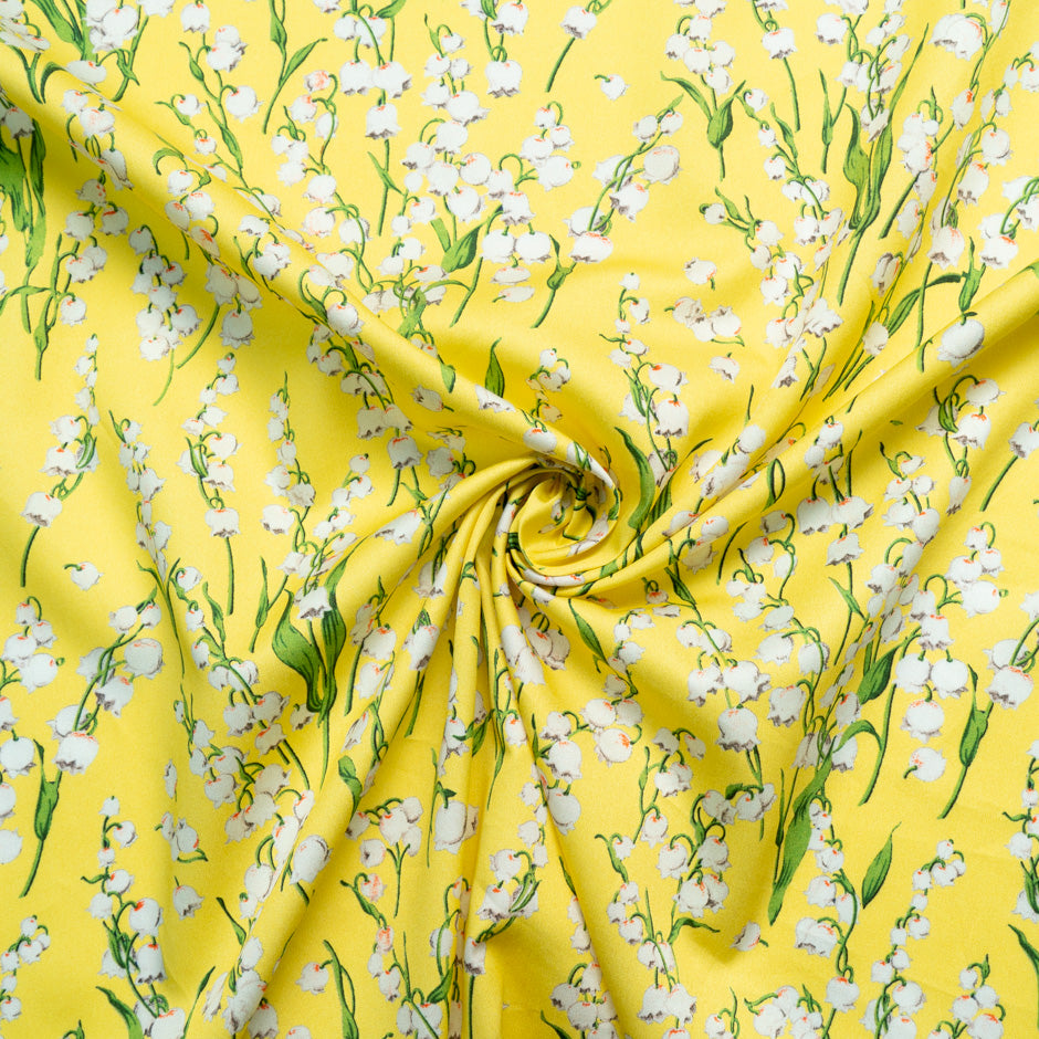 Lily of the Valley Floral Printed Yellow Cotton (A 1.35m Piece)