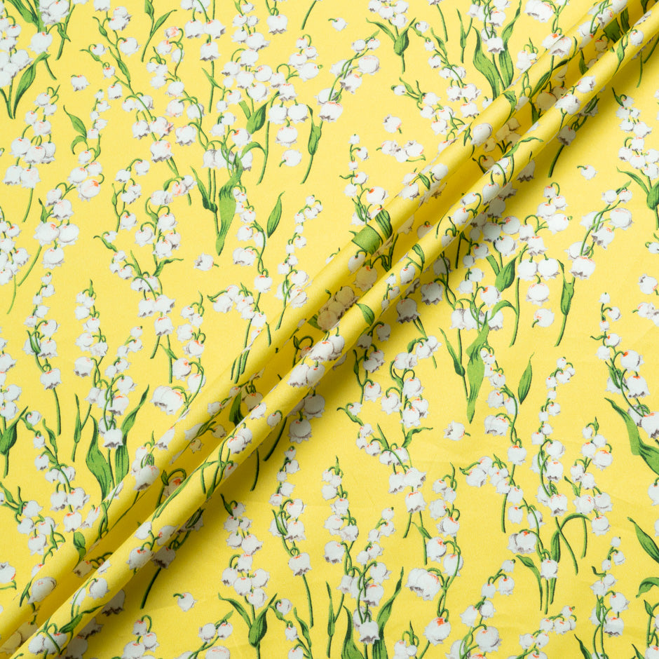 Lily of the Valley Floral Printed Yellow Cotton (A 1.35m Piece)