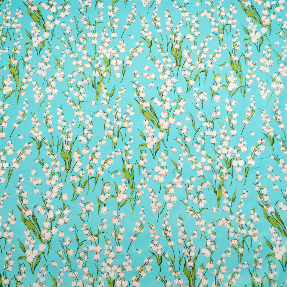 Lily of the Valley Floral Printed Turquoise Cotton