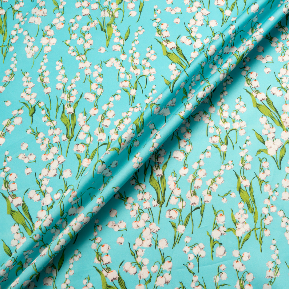 Lily of the Valley Floral Printed Turquoise Cotton