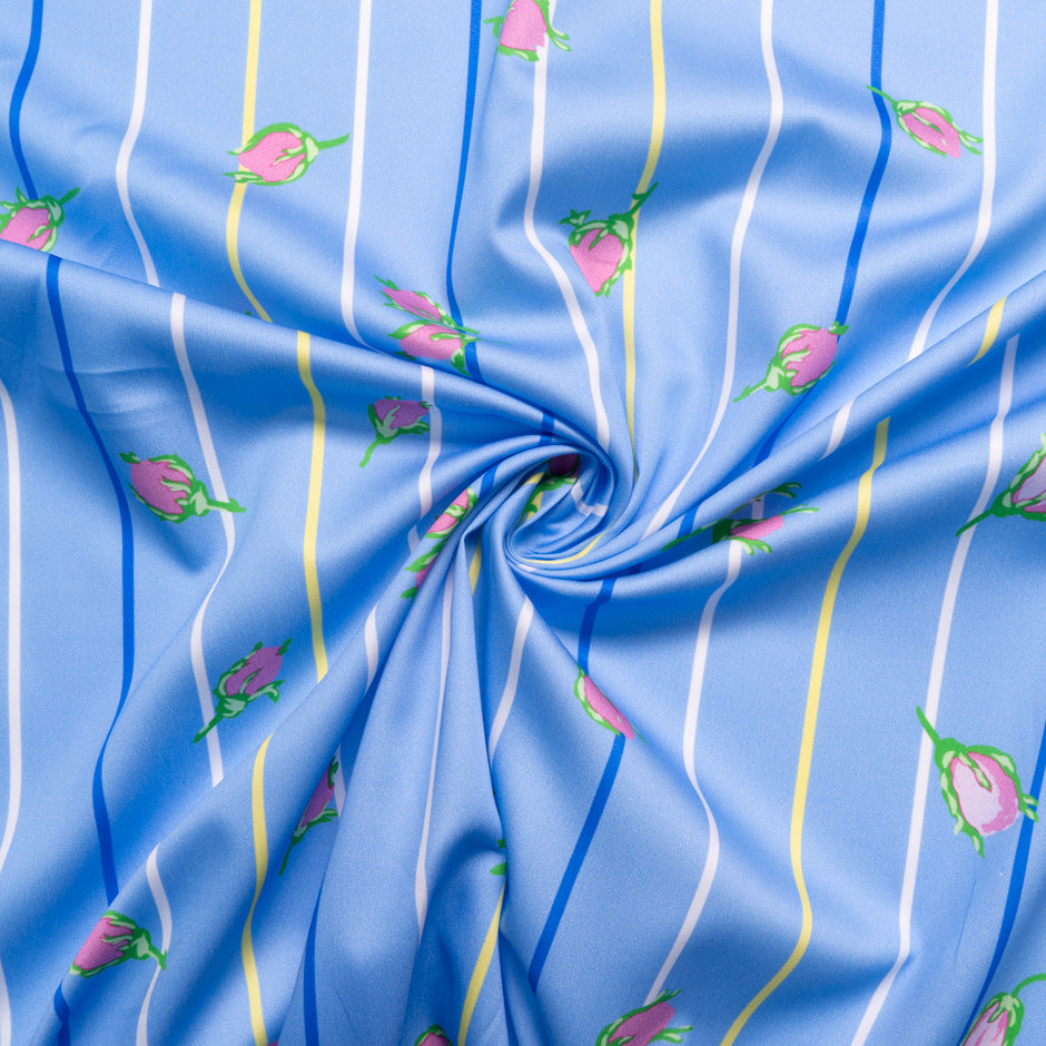 Pink Rose Printed Blue Luxury Pure Cotton