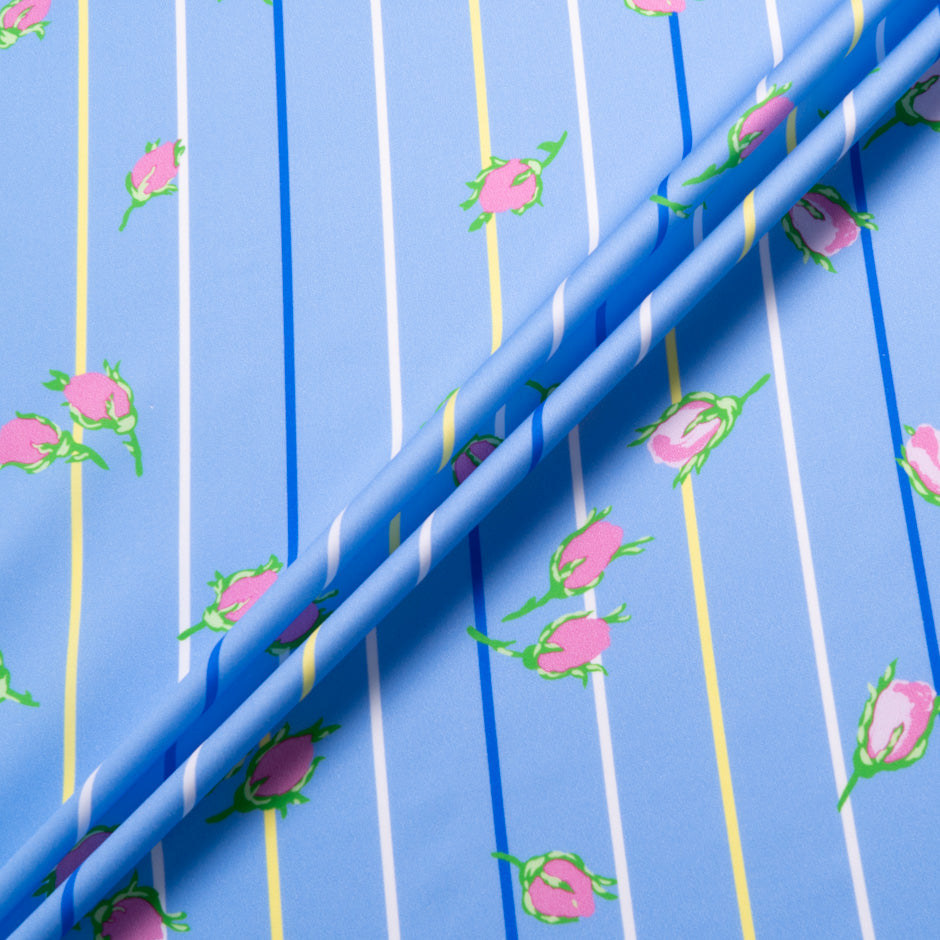 Pink Rose Printed Blue Luxury Pure Cotton