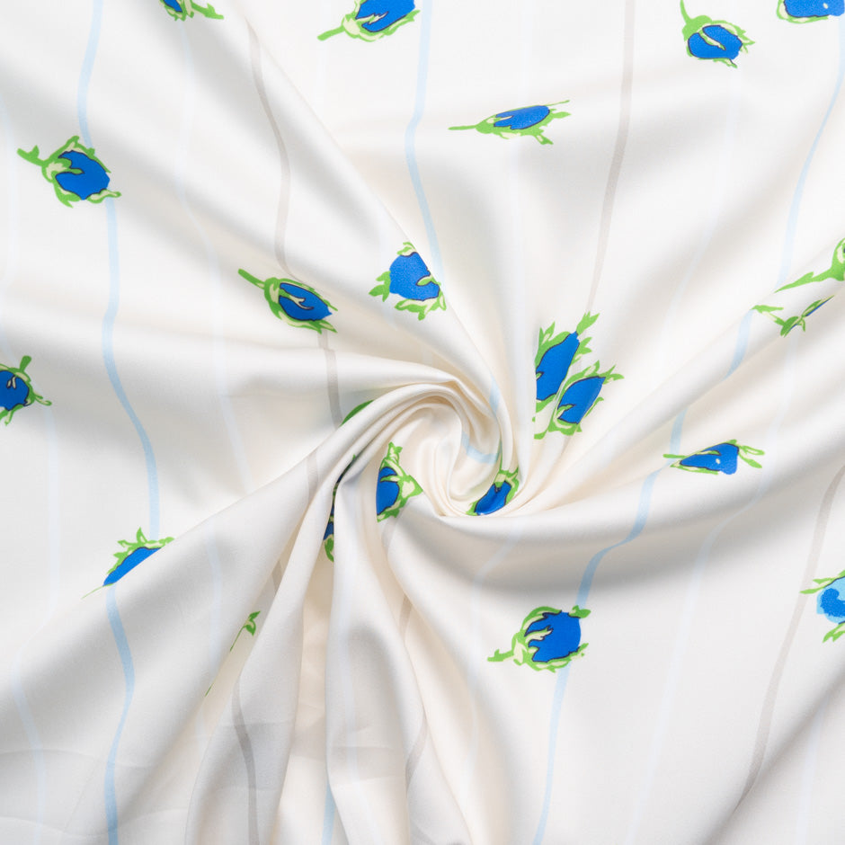 Blue Rose Printed Ivory Luxury Pure Cotton