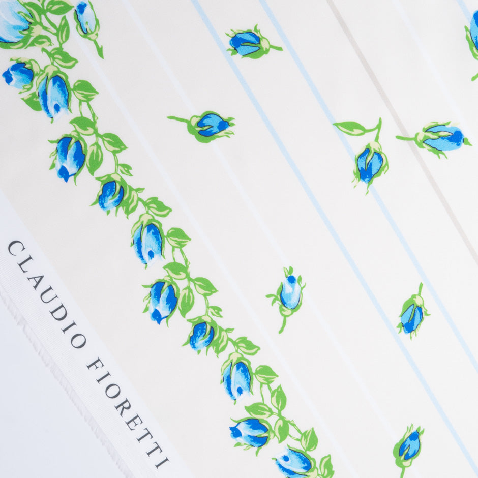 Blue Rose Printed Ivory Luxury Pure Cotton