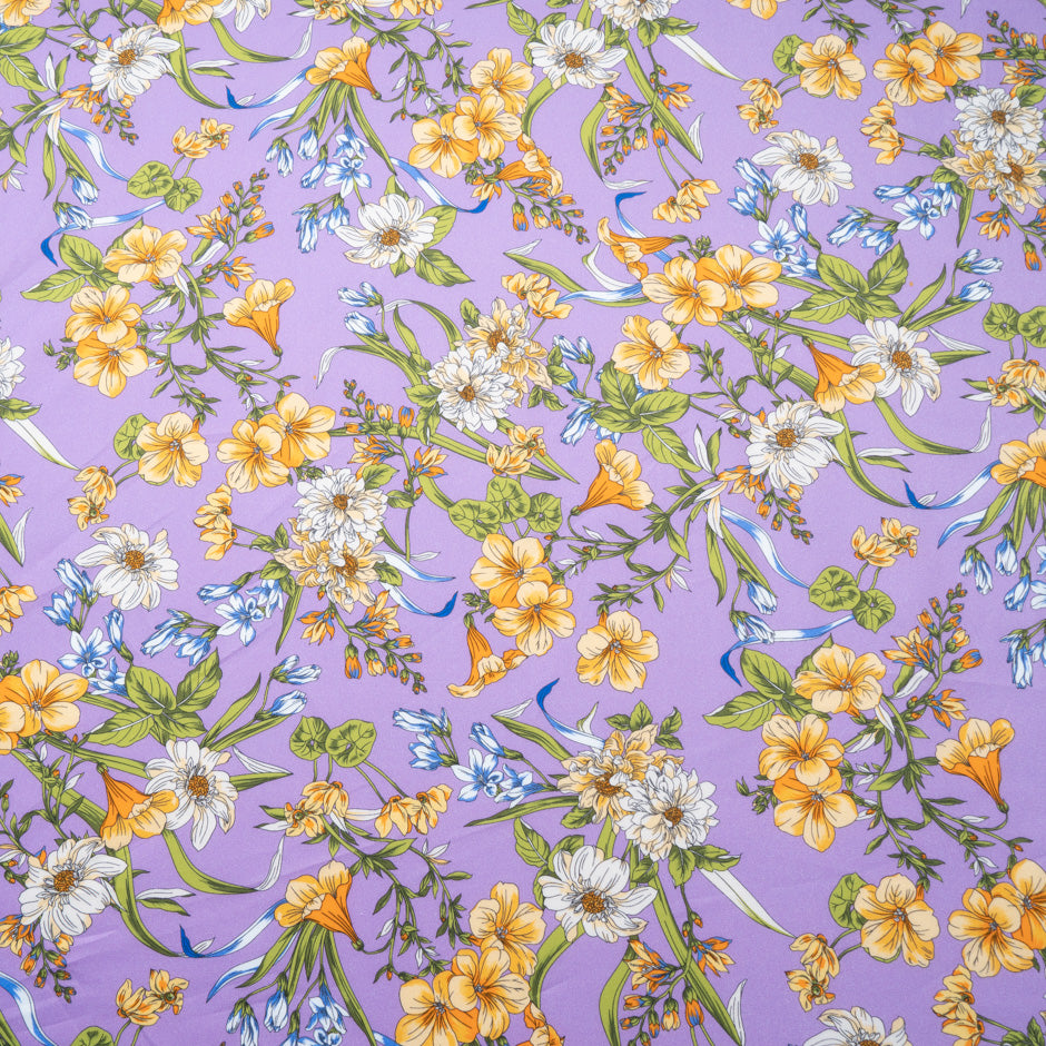 Yellow Floral Printed Lilac Cotton