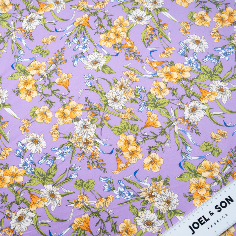 Yellow Floral Printed Lilac Cotton