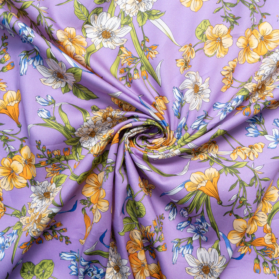Yellow Floral Printed Lilac Cotton