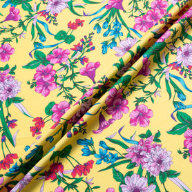 Multi Floral Printed Soft Yellow Cotton