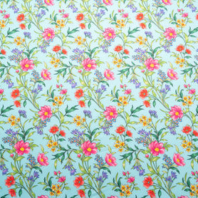 Multi-Coloured Floral Printed Ice Blue Cotton