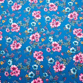 Multi Floral Printed Dark Blue Cotton