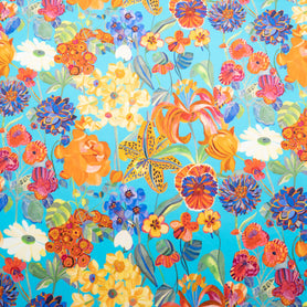 Multi Floral Printed Turquoise Luxury Cotton