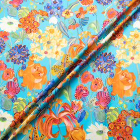 Multi Floral Printed Turquoise Luxury Cotton