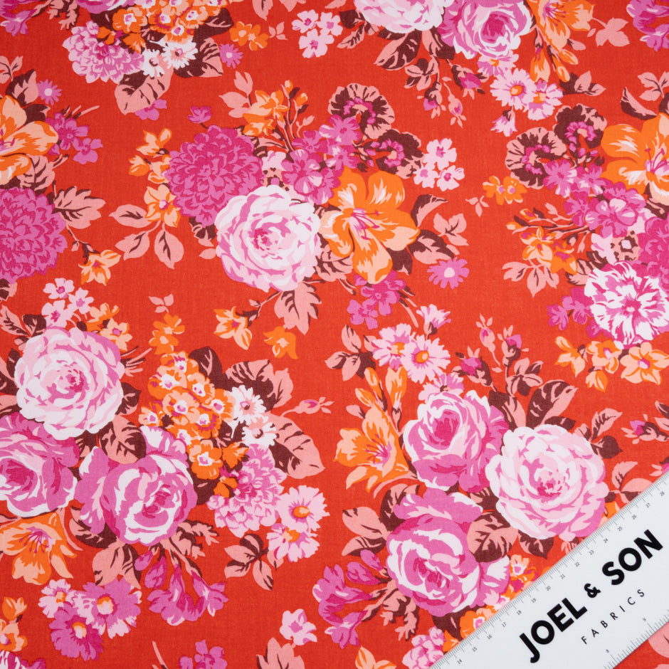 Red 'Flower Crown' Liberty Cotton Tana Lawn