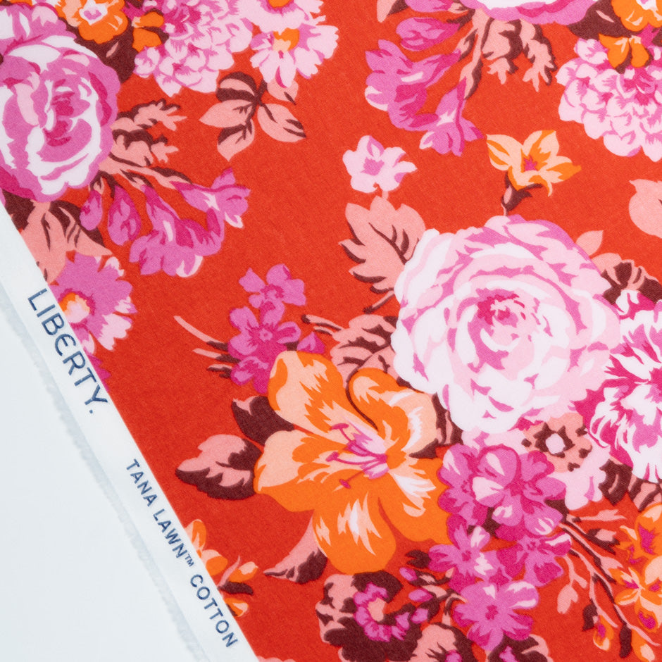 Red 'Flower Crown' Liberty Cotton Tana Lawn