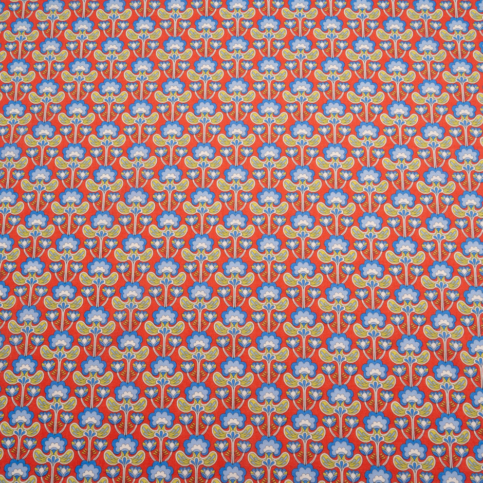 Red 'Peacock Posy' Floral Liberty Cotton Tana Lawn
