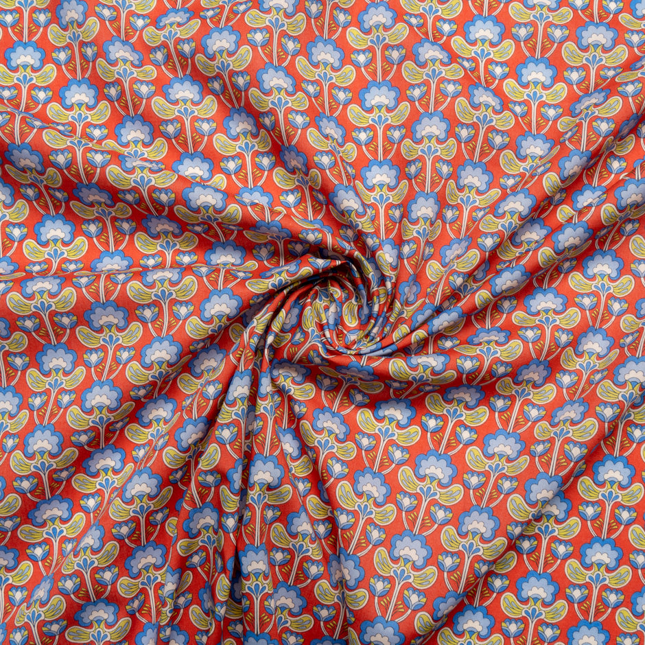 Red 'Peacock Posy' Floral Liberty Cotton Tana Lawn