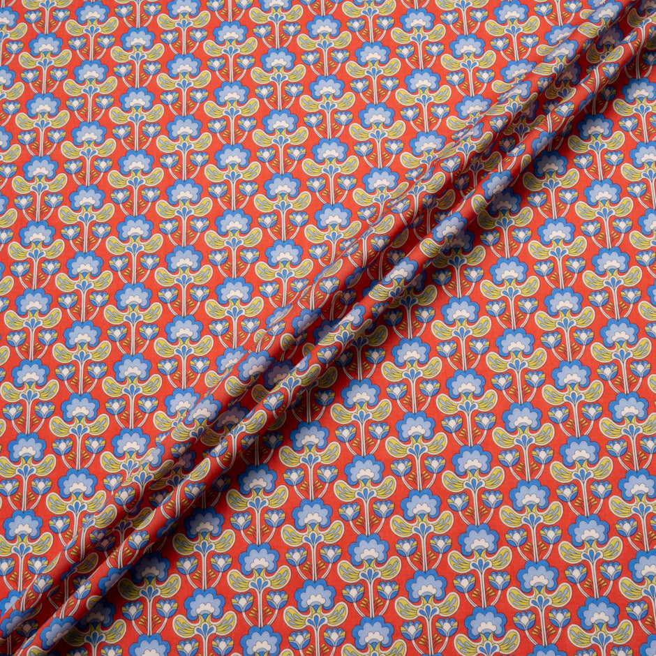 Red 'Peacock Posy' Floral Liberty Cotton Tana Lawn