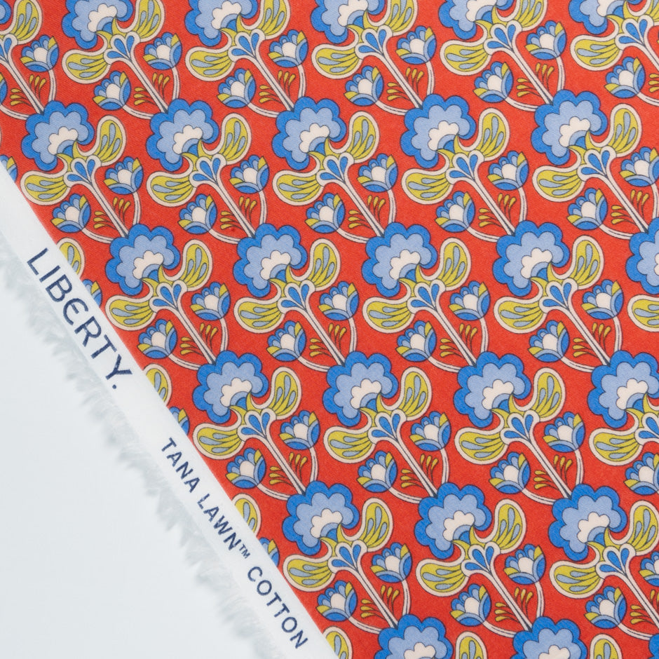 Red 'Peacock Posy' Floral Liberty Cotton Tana Lawn
