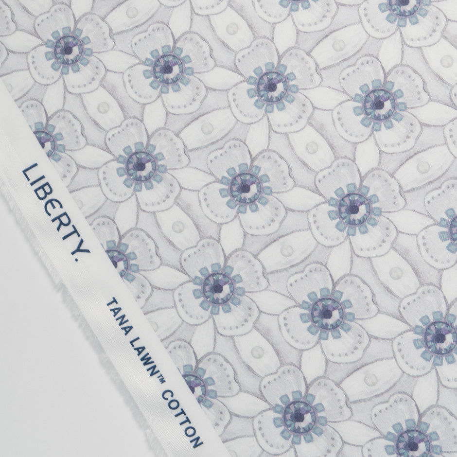 Grey 'Royal Jewel' Floral Liberty Cotton Tana Lawn