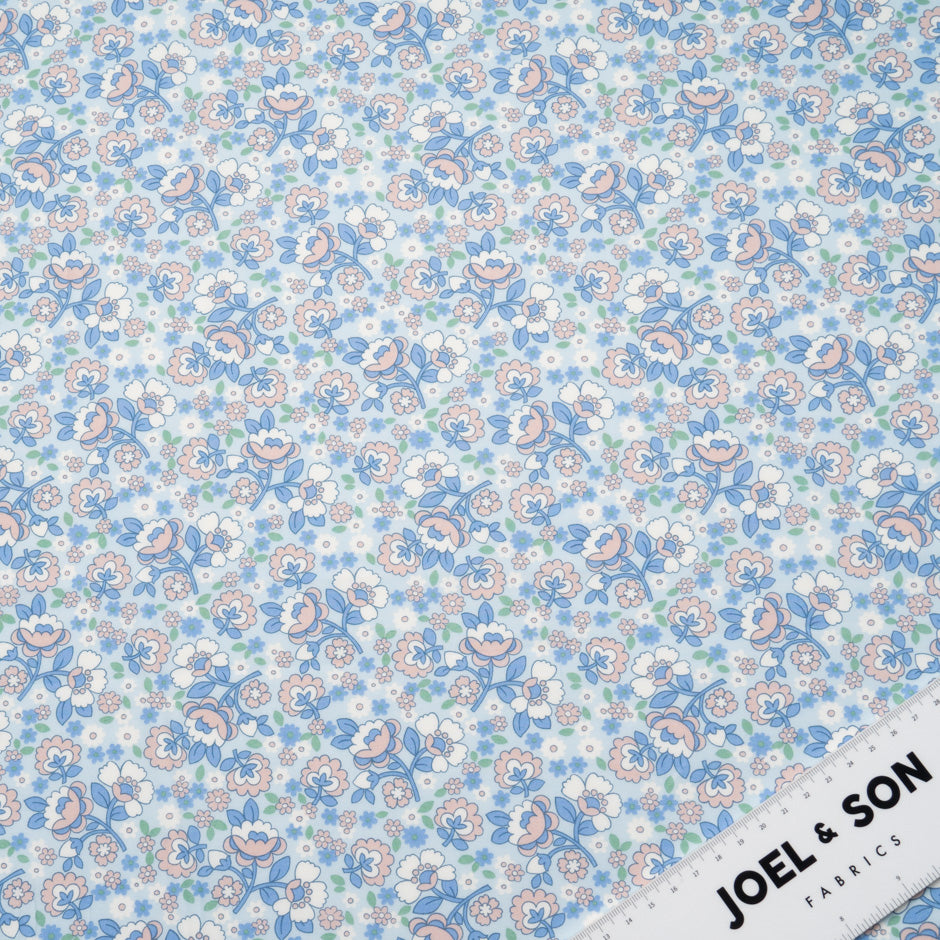 Blue 'Dancing Posies' Liberty Cotton Tana Lawn
