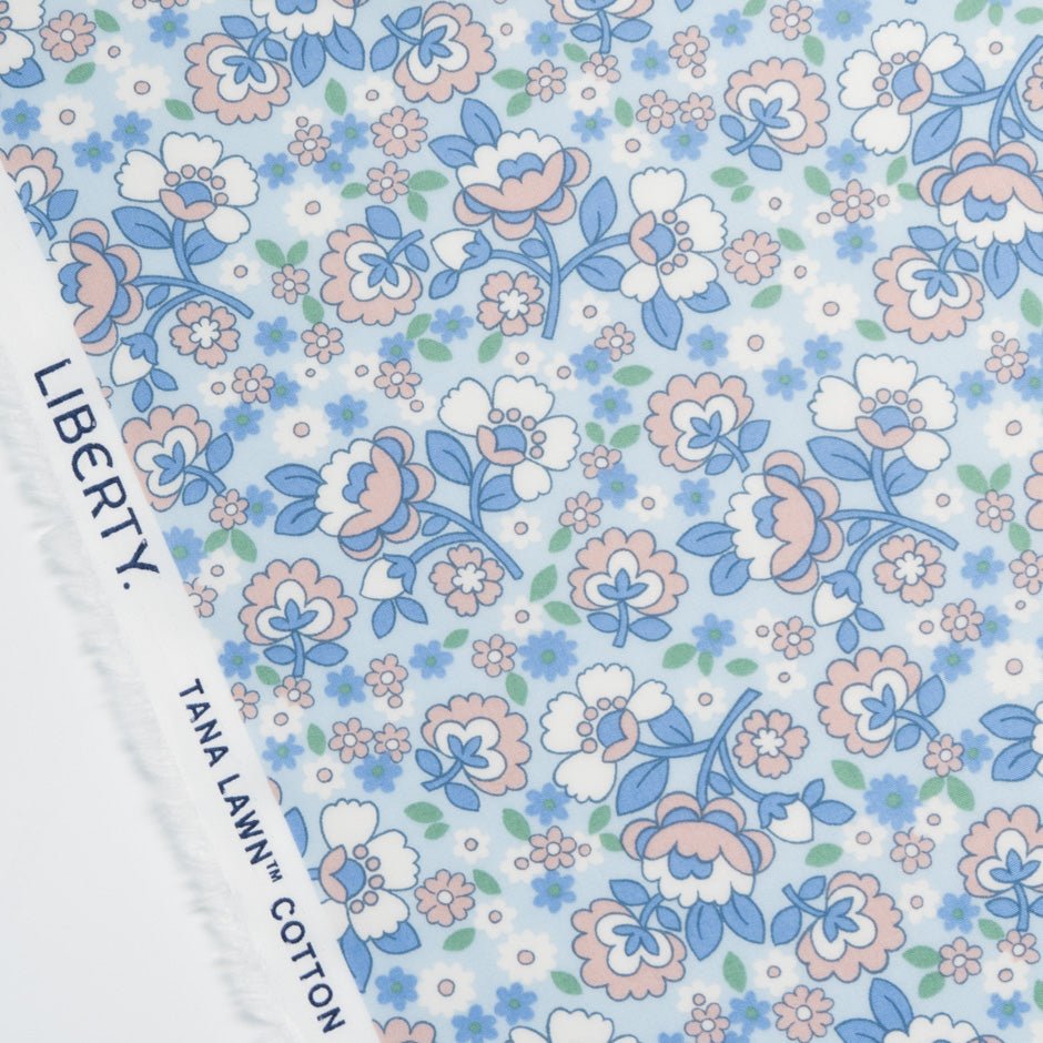 Blue 'Dancing Posies' Liberty Cotton Tana Lawn