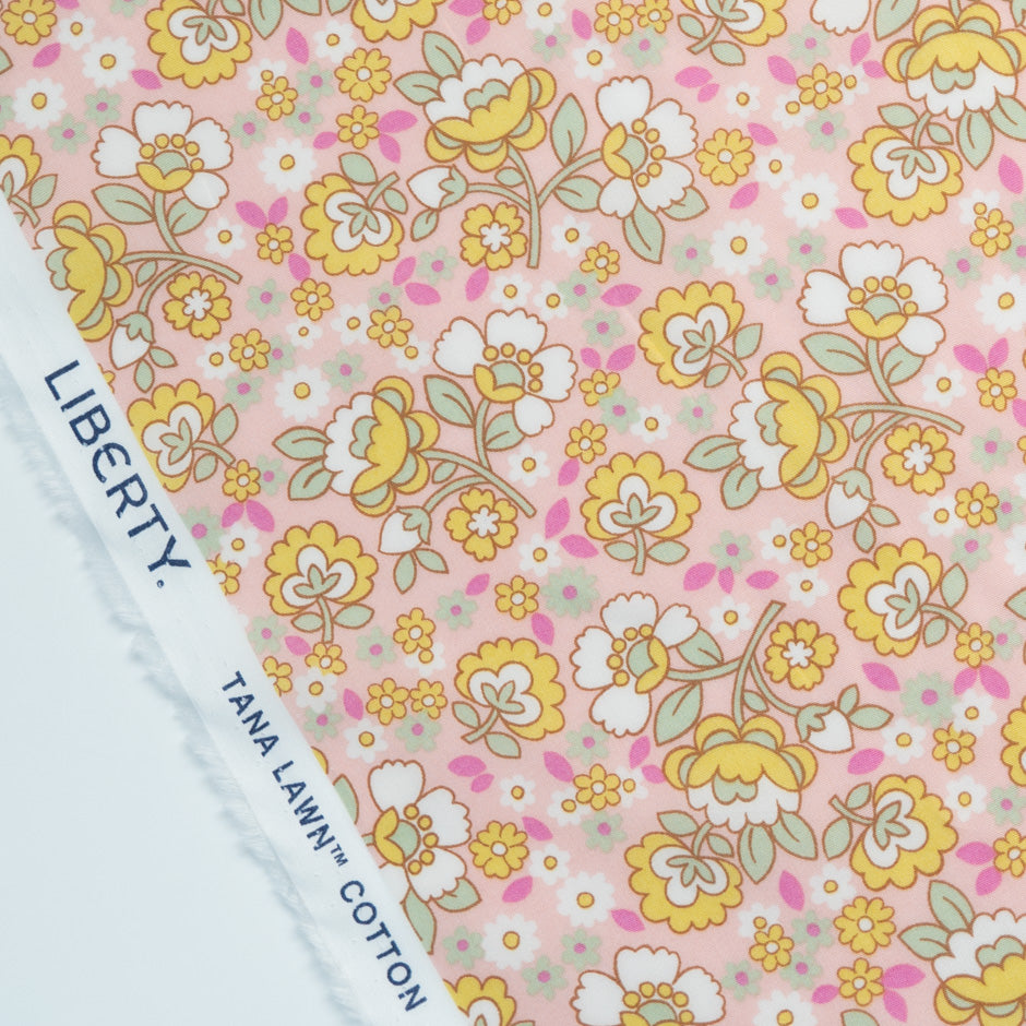 Pink 'Dancing Posies' Liberty Cotton Tana Lawn