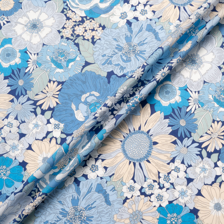 Blue Floral Liberty Cotton Tana Lawn