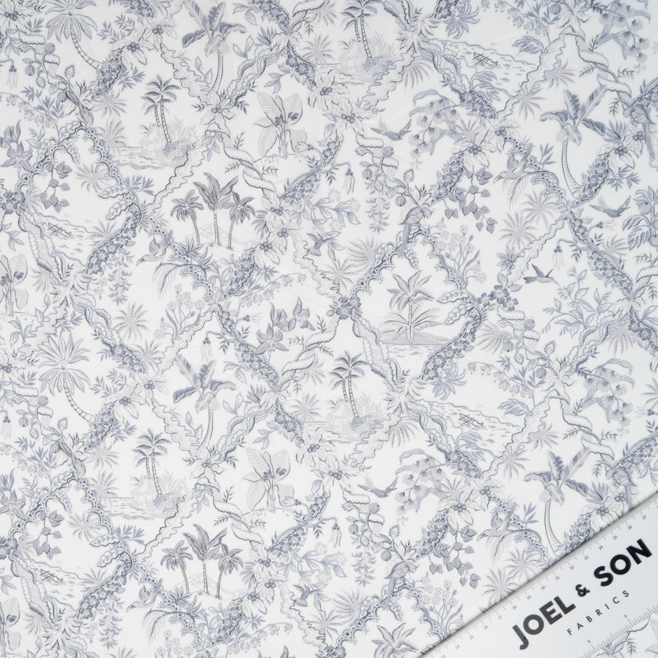 Grey 'Tropical Toile' Liberty Cotton Tana Lawn