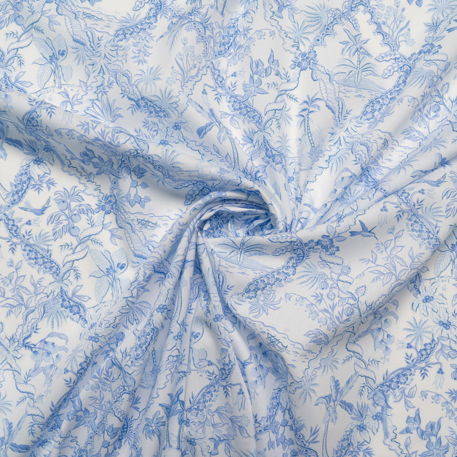 Blue 'Tropical Toile' Liberty Cotton Tana Lawn