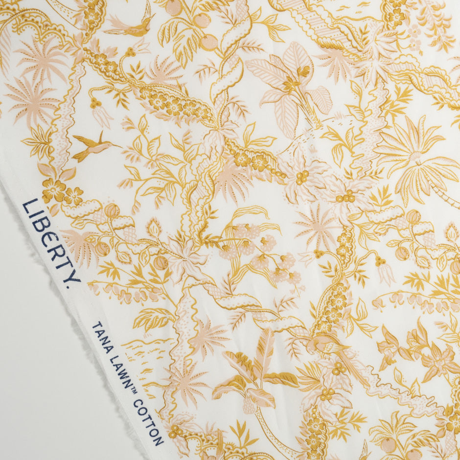 Yellow 'Tropical Toile' Liberty Cotton Tana Lawn