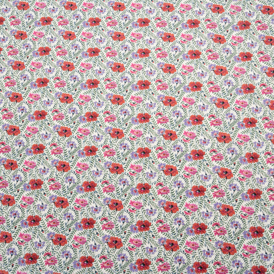Red Floral Green Fern Liberty Cotton Tana Lawn